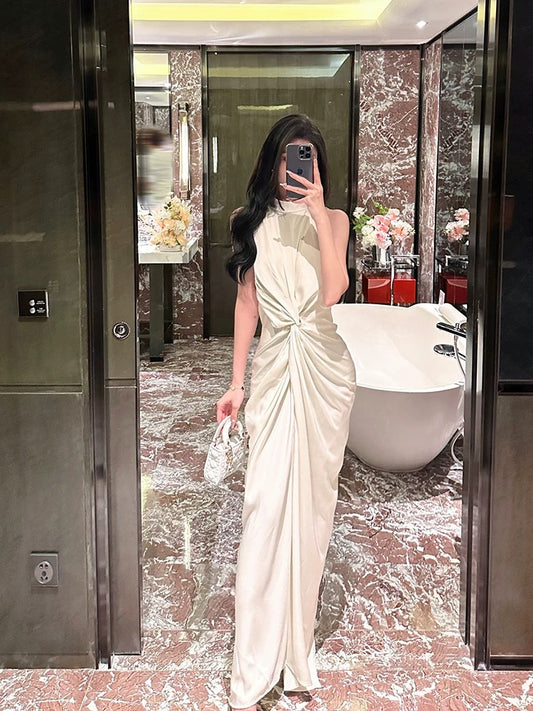 BETTER LS high-end temperament goddess style slimming French dress women's summer design twist sleeveless long skirt
