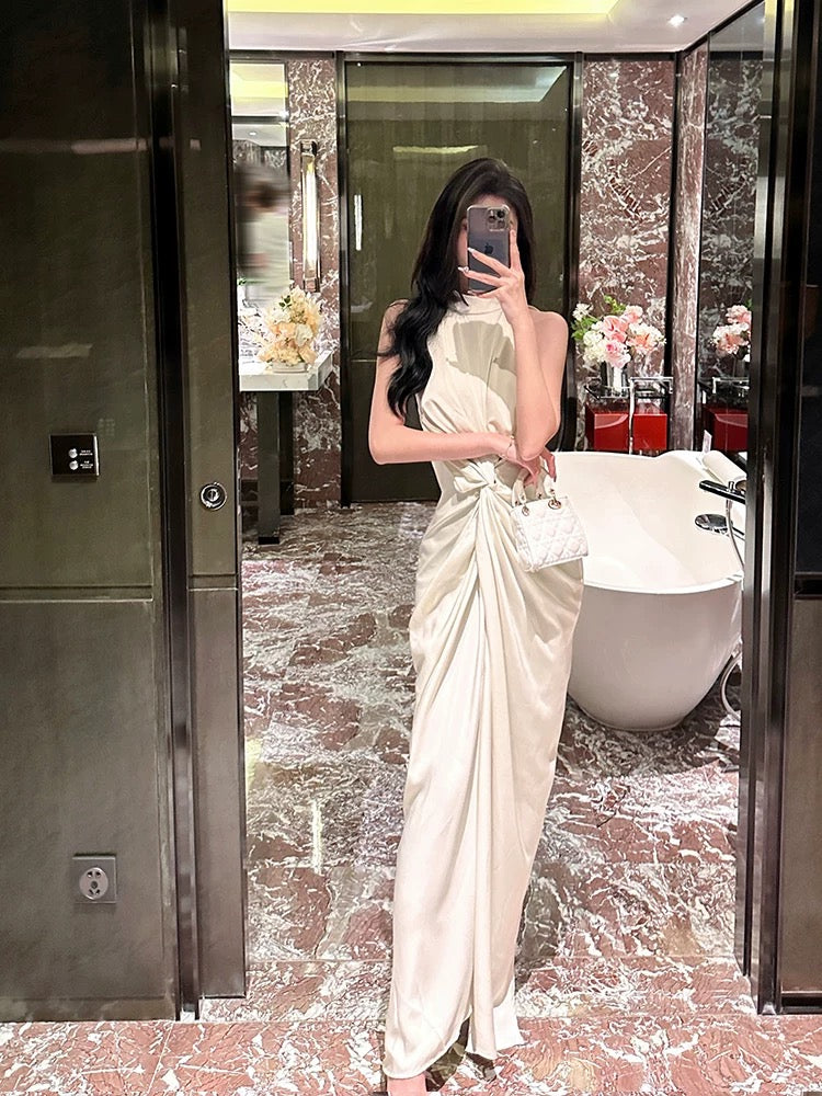 BETTER LS high-end temperament goddess style slimming French dress women's summer design twist sleeveless long skirt