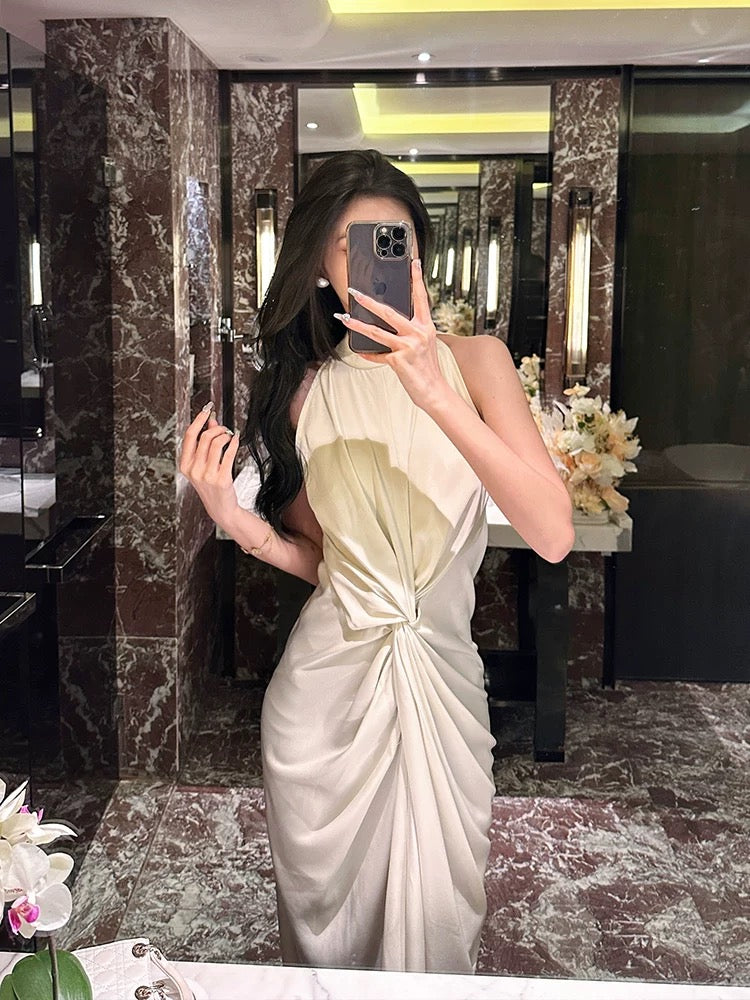 BETTER LS high-end temperament goddess style slimming French dress women's summer design twist sleeveless long skirt