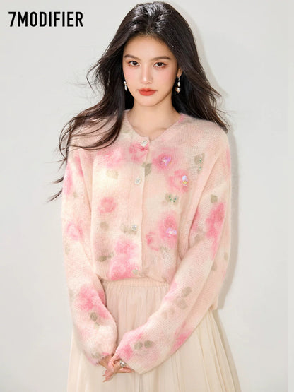 La Chapelle 7M2025 Autumn Blended Sequins Sweet Lazy Style Cardigan Jacket Top Fashion Sweater