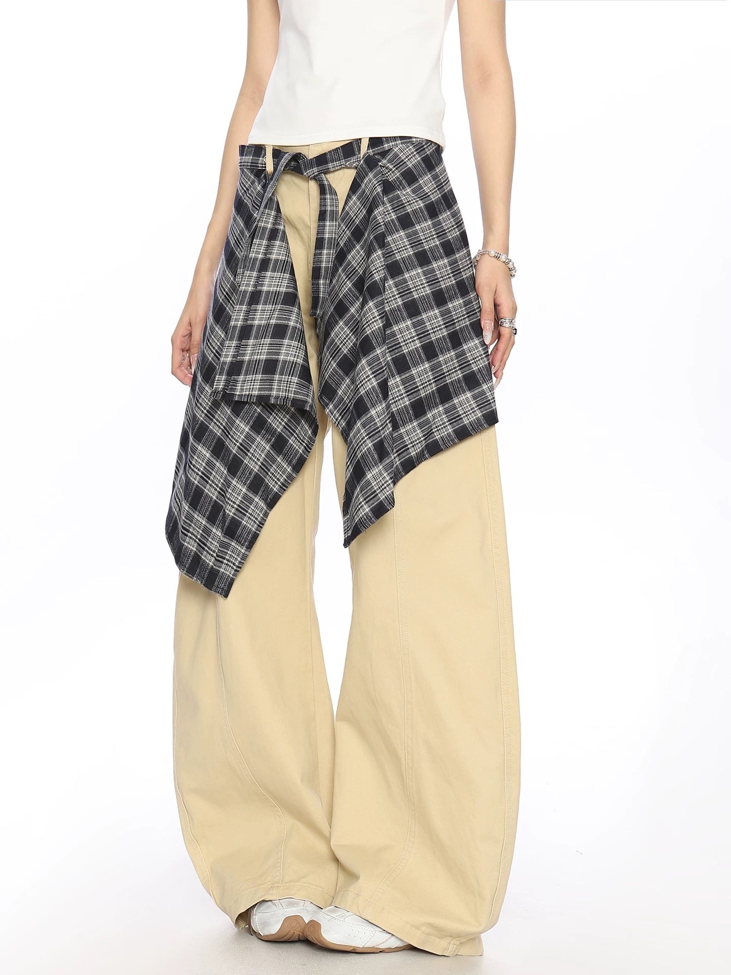 BIGGOLD American jazz sports overalls hip-hop casual pants women's street style splicing plaid fart curtain trousers