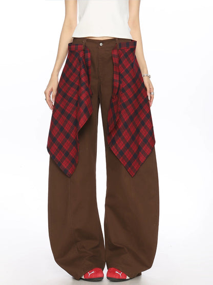 BIGGOLD American jazz sports overalls hip-hop casual pants women's street style splicing plaid fart curtain trousers