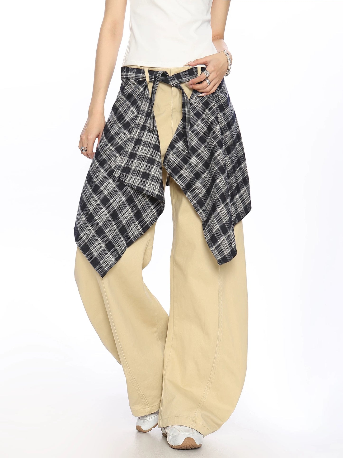 BIGGOLD American jazz sports overalls hip-hop casual pants women's street style splicing plaid fart curtain trousers
