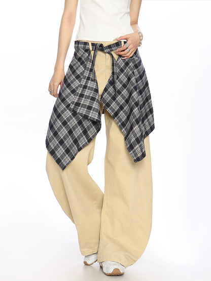 BIGGOLD American jazz sports overalls hip-hop casual pants women's street style splicing plaid fart curtain trousers