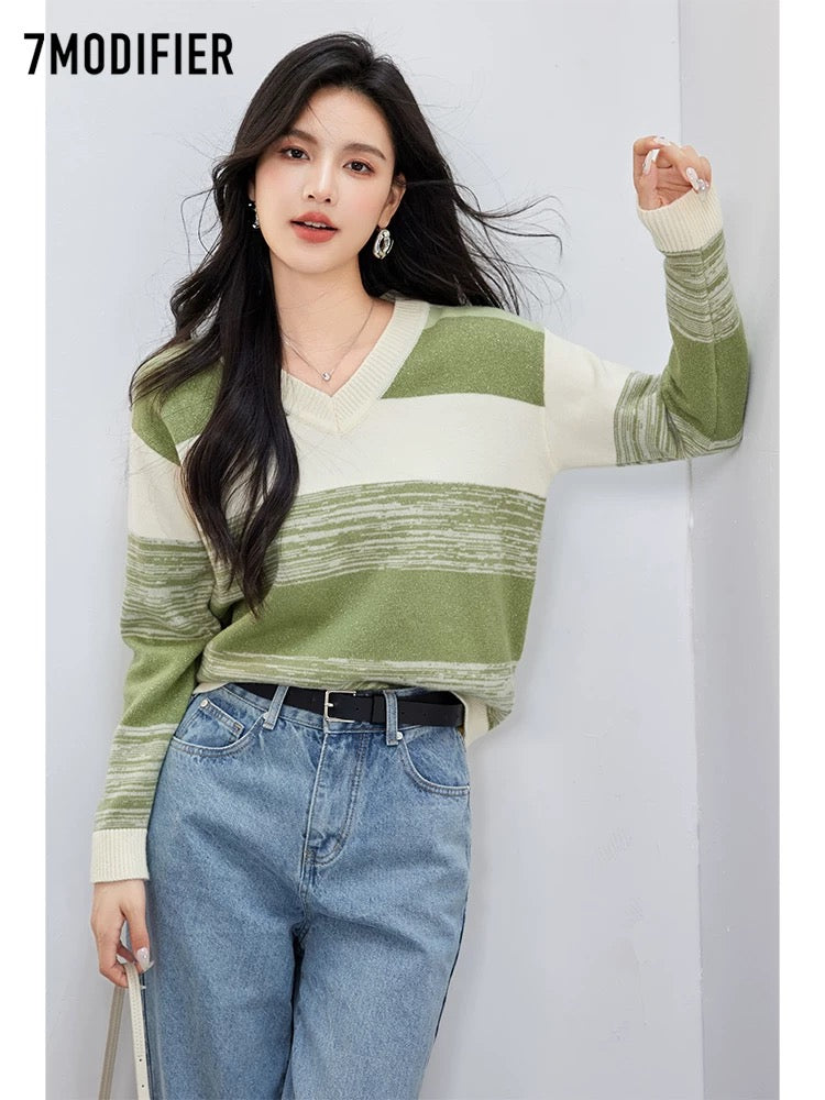 La Chapelle 7M2025 autumn new style pullover striped sweater versatile casual style small fresh top