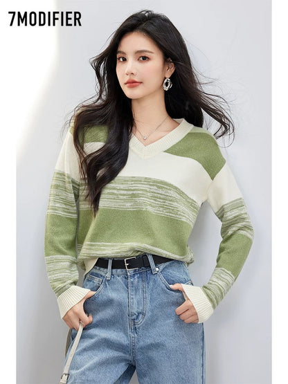 La Chapelle 7M2025 autumn new style pullover striped sweater versatile casual style small fresh top