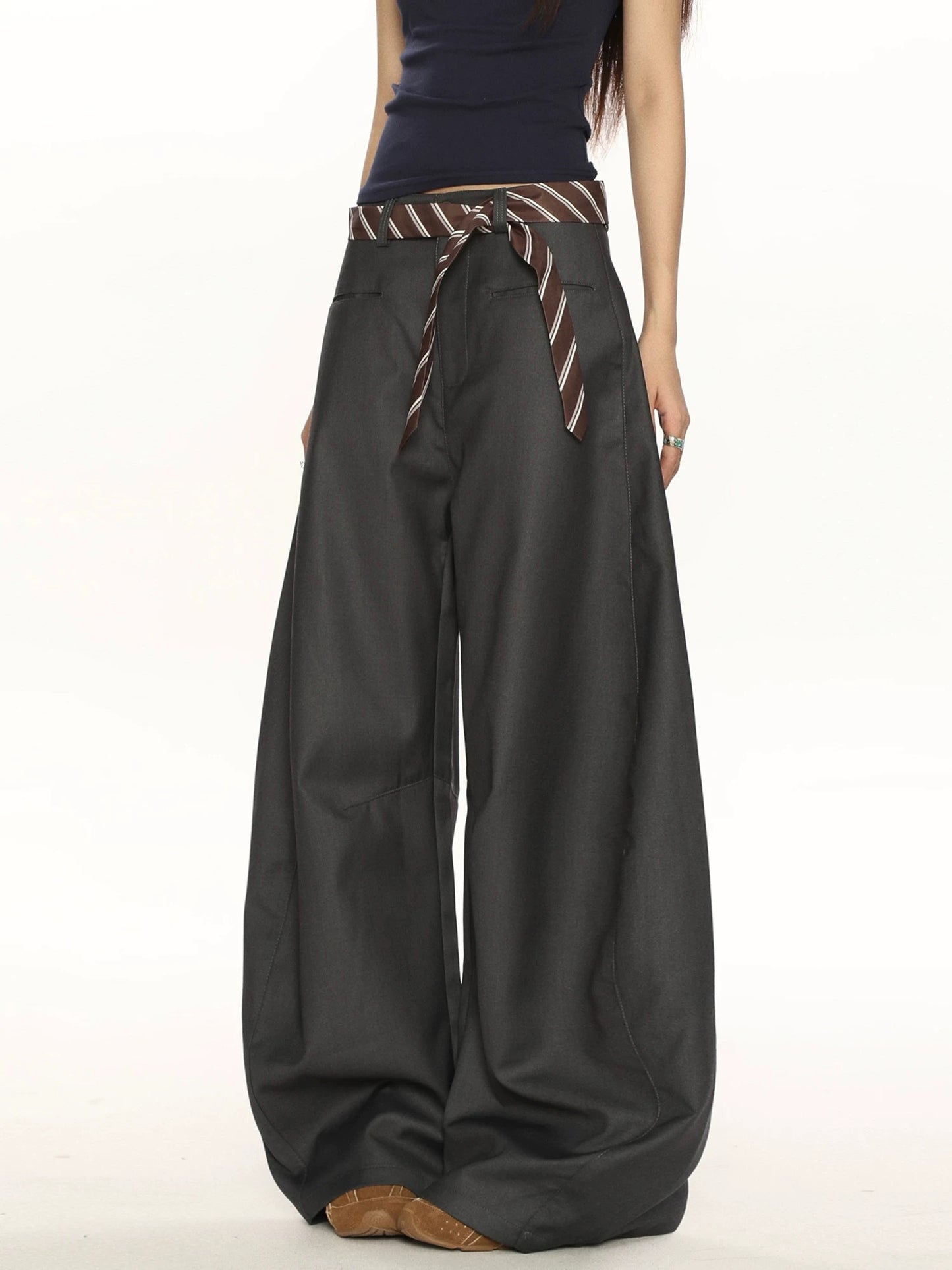 BIGGOLD high-end casual scimitar pants trousers women's niche design all-match drape wide-leg mopping pants ins