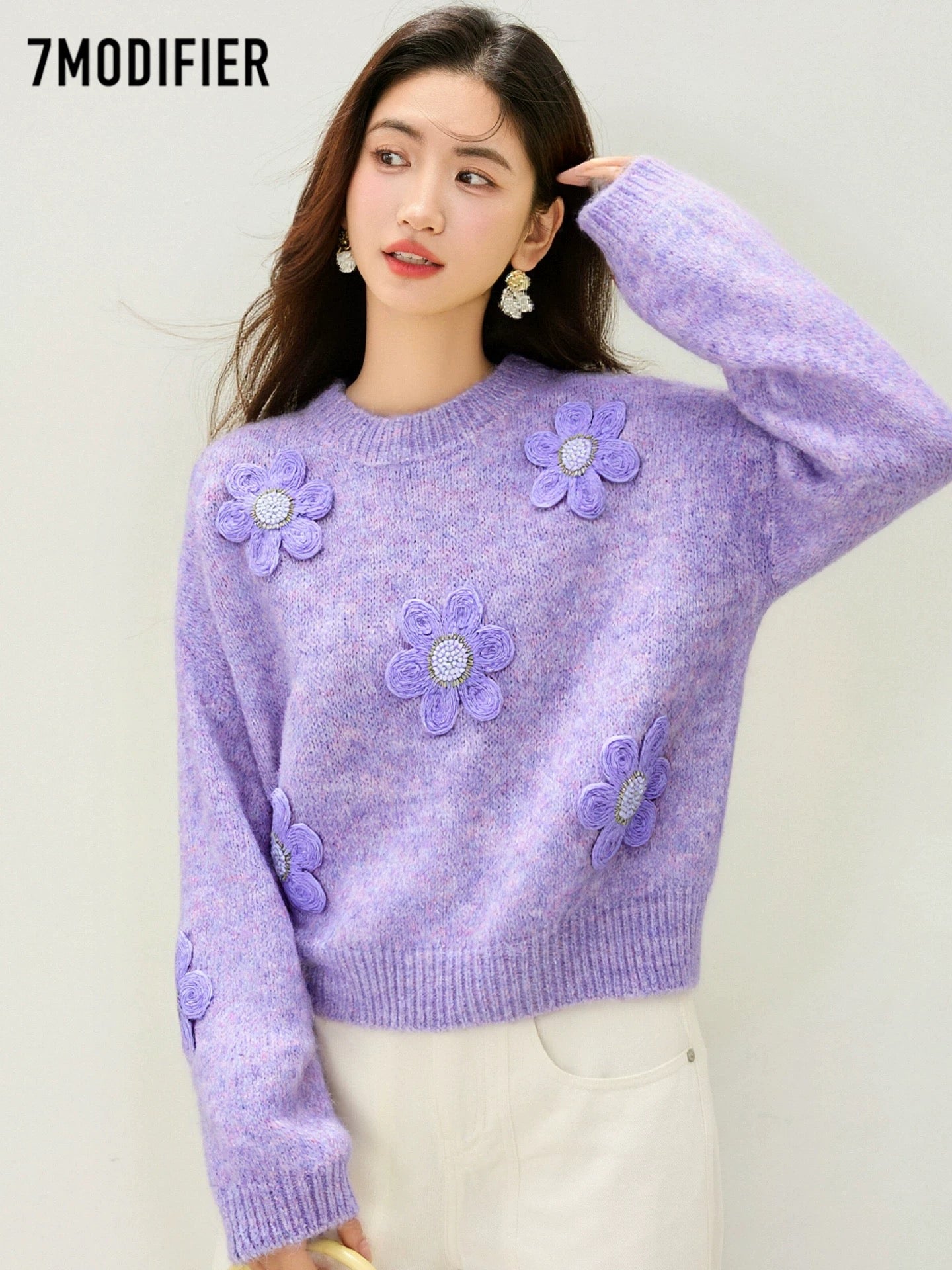 La Chapelle 7M2025 autumn fashion round neck pullover loose stylish versatile knitted sweater tops for women