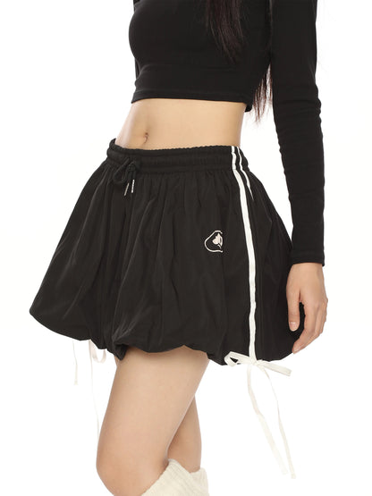 BIGGOLD sports style flower bud tutu skirt skirt short skirt women's high waist bow tie slim a-line skirt