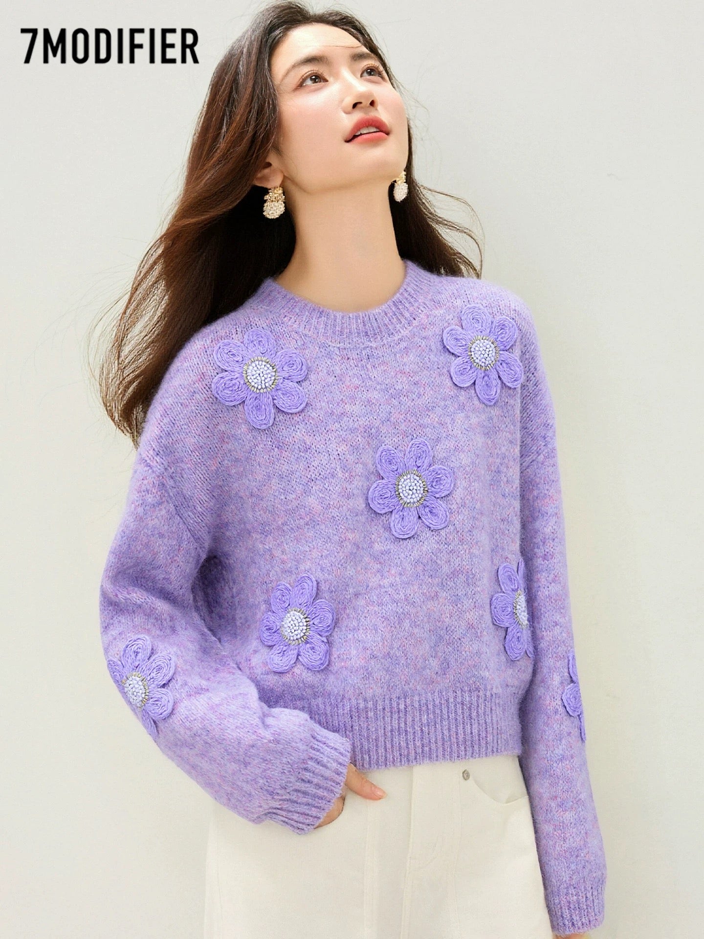 La Chapelle 7M2025 autumn fashion round neck pullover loose stylish versatile knitted sweater tops for women