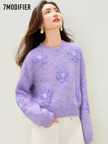 La Chapelle 7M2025 autumn fashion round neck pullover loose stylish versatile knitted sweater tops for women