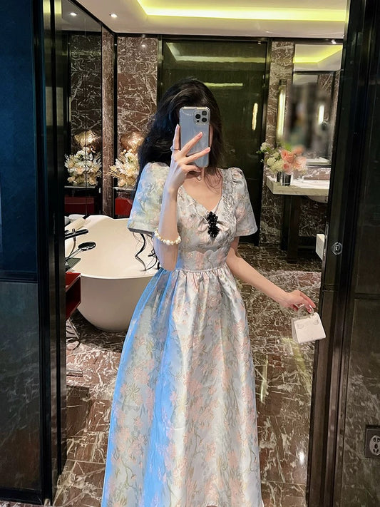BETTER LS high-end French-style fragrant dress with waist waist for women's new summer style slimming mid-length skirt