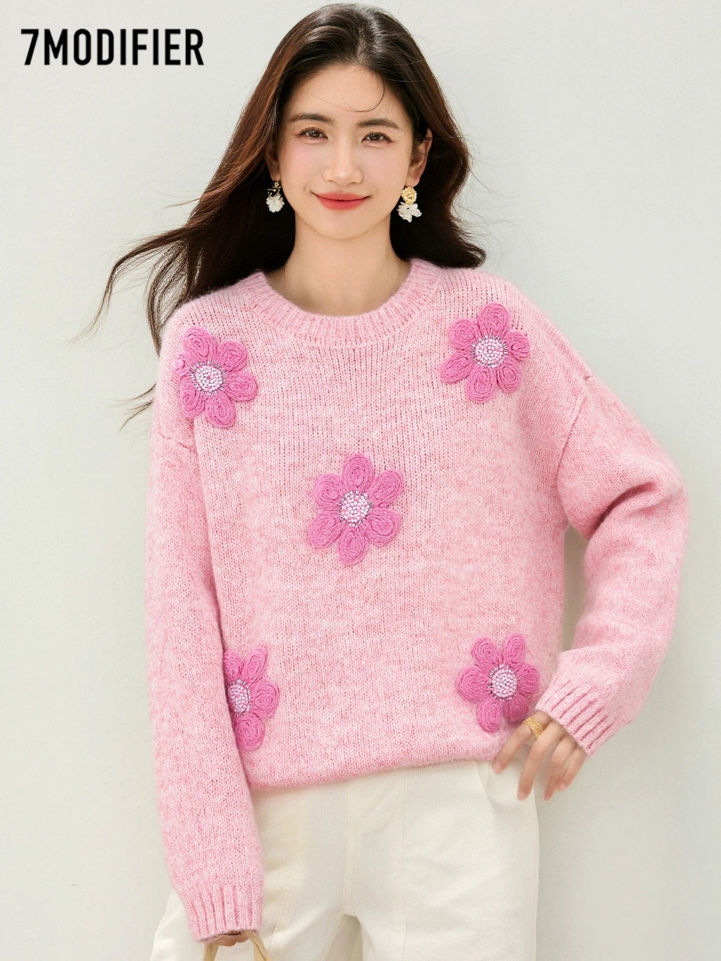 La Chapelle 7M2025 autumn fashion round neck pullover loose stylish versatile knitted sweater tops for women