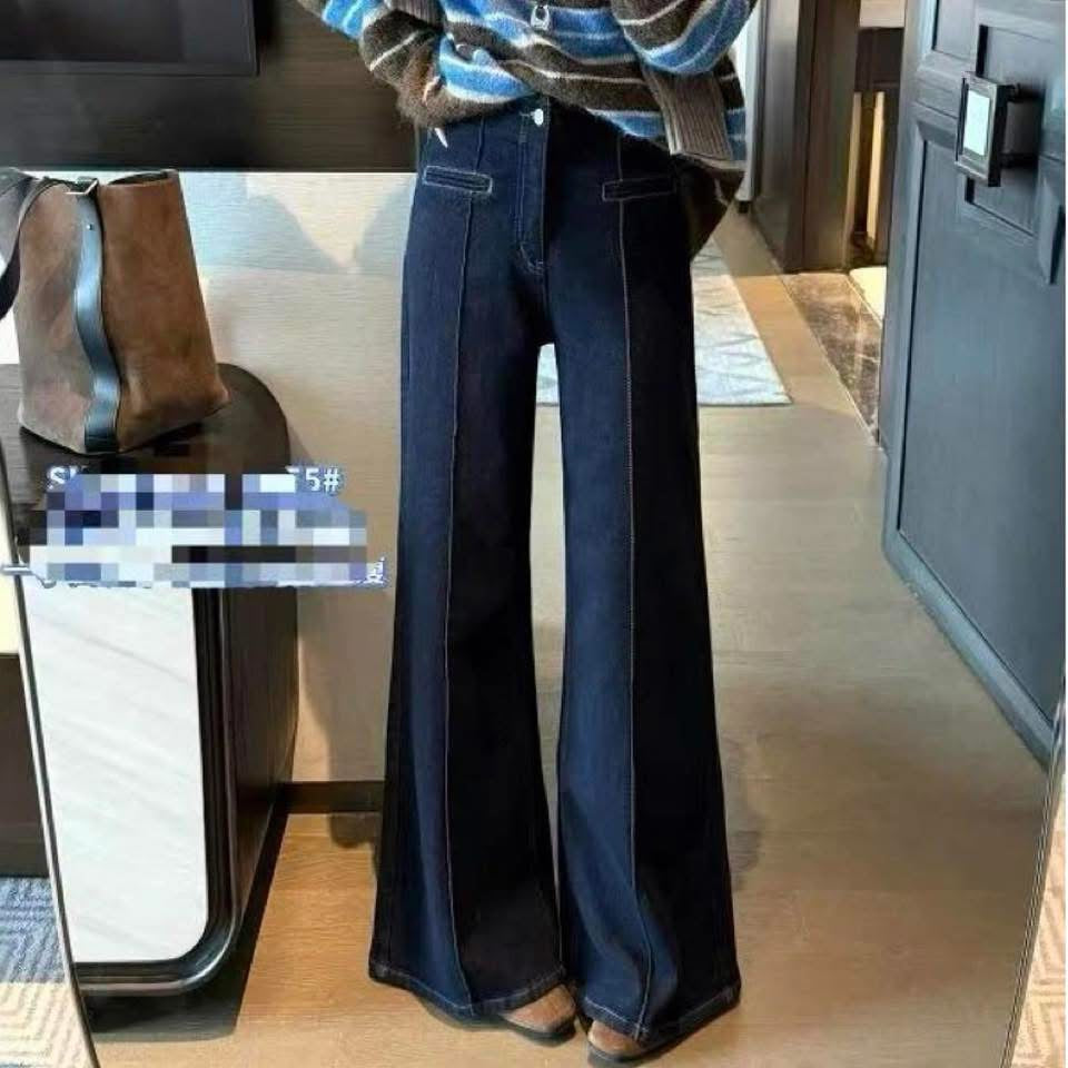 SUXINLAN Korean Style Retro Thickened Versatile Slimming High-Waisted Flared Jeans for Women, Winter Style