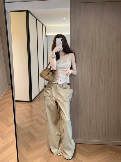 Leathercat Women's Casual Pants – Summer 2026: Vintage, Versatile, High-Waisted, Slimming Cargo Wide-Leg Trousers with a Distinctive Design.