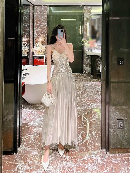 BETTER LS sexy backless ladylike suspender dress women's summer high-end banquet evening dress long dress