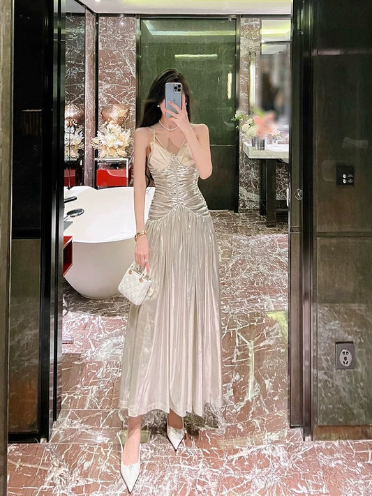 BETTER LS sexy backless ladylike suspender dress women's summer high-end banquet evening dress long dress