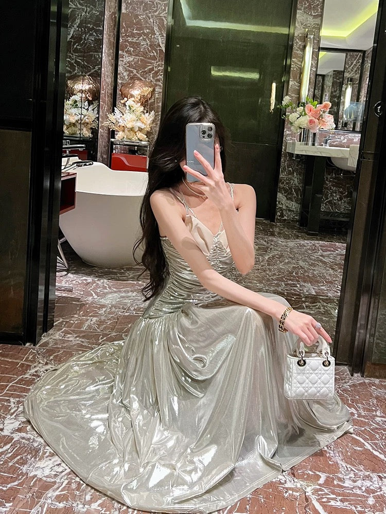 BETTER LS sexy backless ladylike suspender dress women's summer high-end banquet evening dress long dress