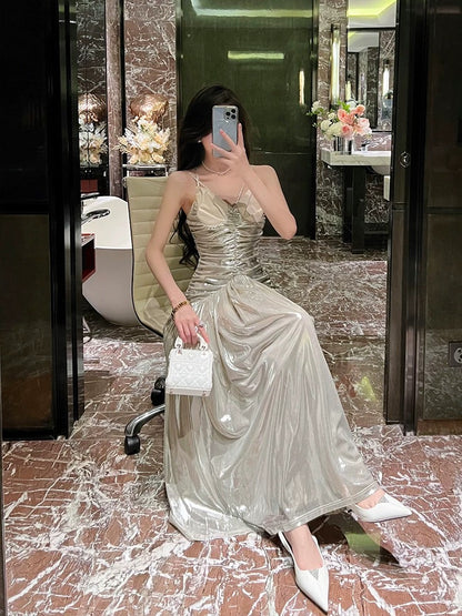 BETTER LS sexy backless ladylike suspender dress women's summer high-end banquet evening dress long dress
