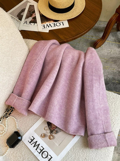 Pink small fragrance double-sided woolen woolen coat for women 2024 autumn and winter new style high-end short woolen coat