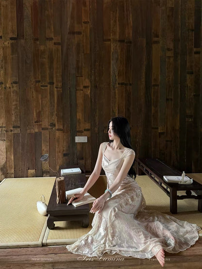 Iris Lumina "White Tea Venus" Elegant Summer Dress – A Stylish, Waist-Defining, Off-Shoulder Maxi Dress