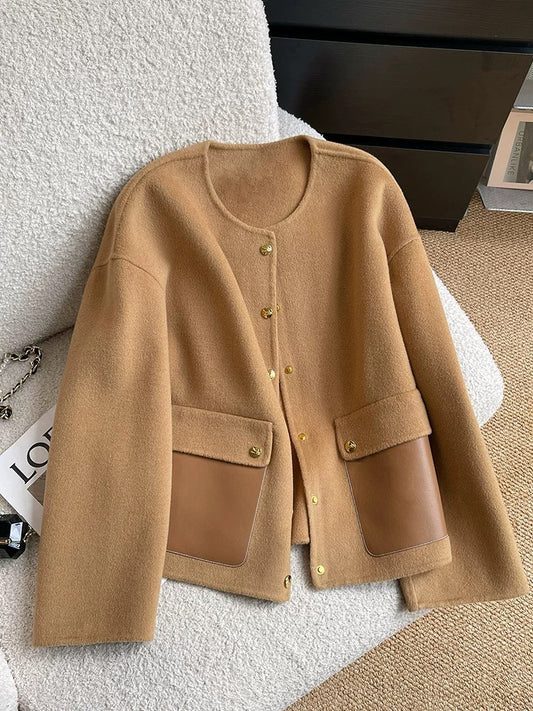 Coffee double-sided woolen woolen coat for women autumn and winter 2024 new style high-end and super good-looking small fragrant style woolen coat