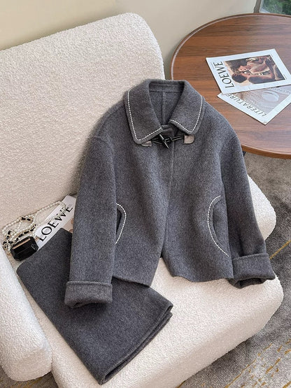 Gray short double-sided woolen coat for women autumn and winter 2024 new high-end two-piece woolen coat