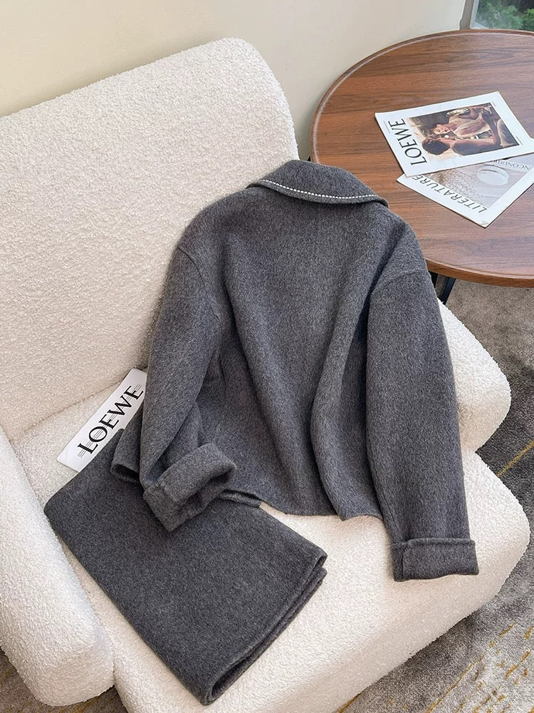 Gray short double-sided woolen coat for women autumn and winter 2024 new high-end two-piece woolen coat
