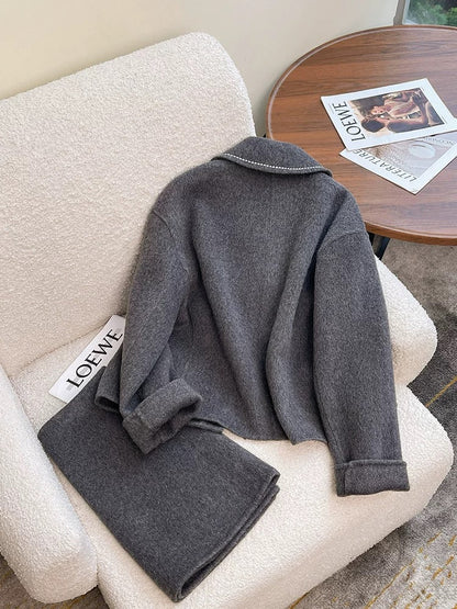 Gray short double-sided woolen coat for women autumn and winter 2024 new high-end two-piece woolen coat