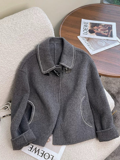 Gray short double-sided woolen coat for women autumn and winter 2024 new high-end two-piece woolen coat