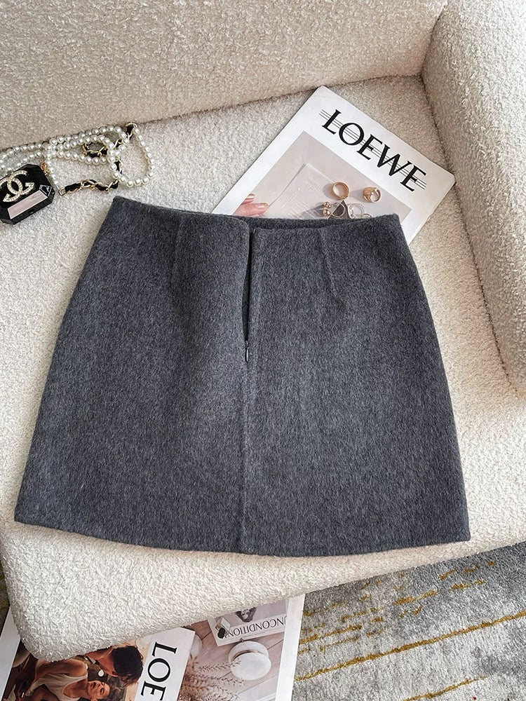 Gray short double-sided woolen coat for women autumn and winter 2024 new high-end two-piece woolen coat