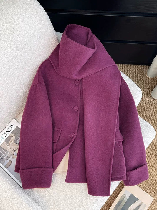 Purple double-sided woolen woolen coat for women autumn and winter 2024 new high-end and super good-looking short woolen coat