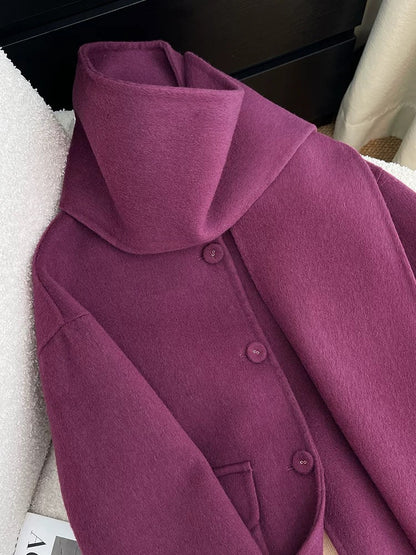 Purple double-sided woolen woolen coat for women autumn and winter 2024 new high-end and super good-looking short woolen coat