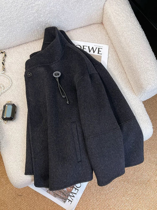 Black double-sided woolen woolen coat for women autumn and winter 2024 new high-end and super good-looking short woolen coat