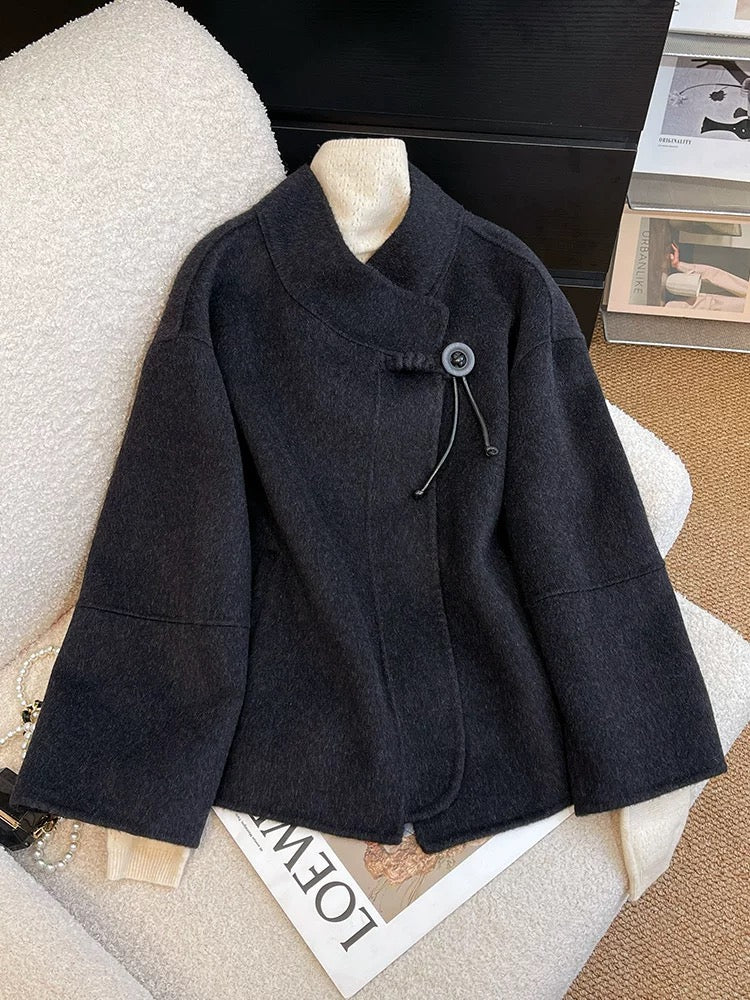 Black double-sided woolen woolen coat for women autumn and winter 2024 new high-end and super good-looking short woolen coat