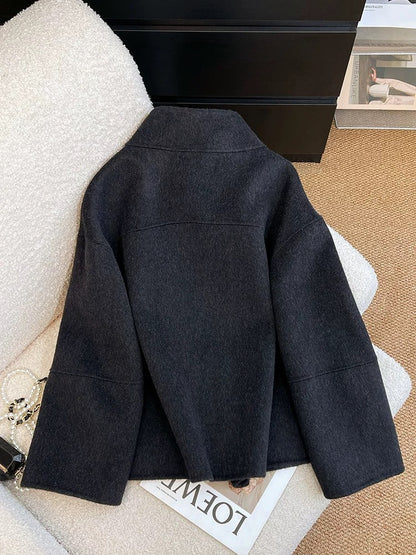 Black double-sided woolen woolen coat for women autumn and winter 2024 new high-end and super good-looking short woolen coat