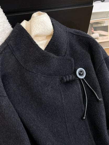 Black double-sided woolen woolen coat for women autumn and winter 2024 new high-end and super good-looking short woolen coat