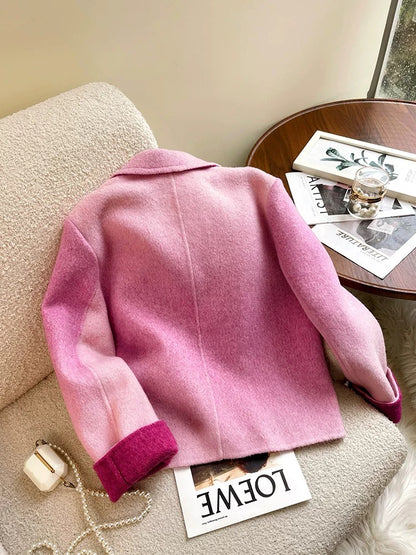 Pink small fragrance double-sided woolen woolen coat for women autumn and winter new style high-end and super good-looking short woolen coat