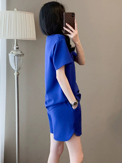 Salty street casual sports suit for women 2025 summer loose slim blue short-sleeved T-shirt shorts two-piece suit