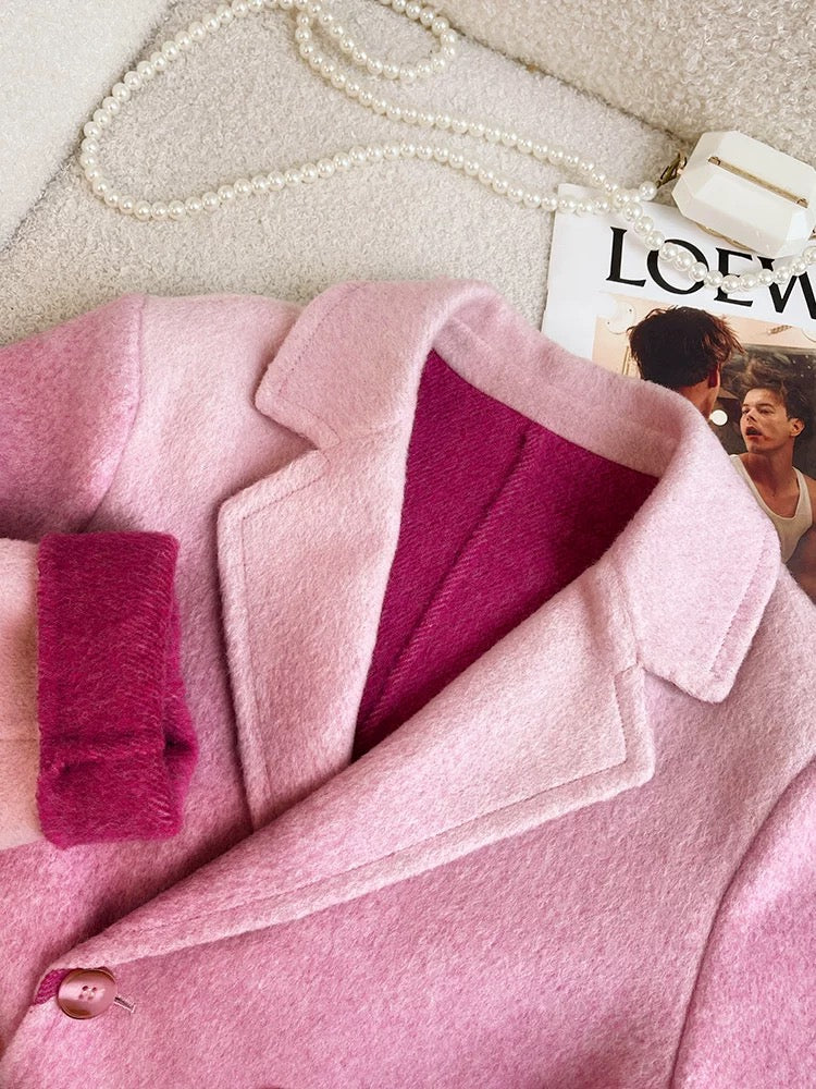 Pink small fragrance double-sided woolen woolen coat for women autumn and winter new style high-end and super good-looking short woolen coat