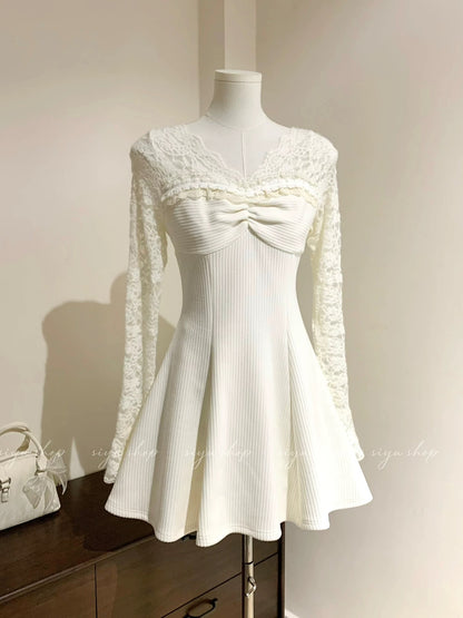 Snow White/Fleece-lined! Long and short skirt versions available – a gentle, elegant white dress perfect for autumn and winter.