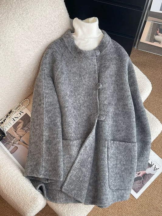 Gray double-sided woolen woolen coat for women 2024 new autumn and winter Korean style super good-looking short woolen coat