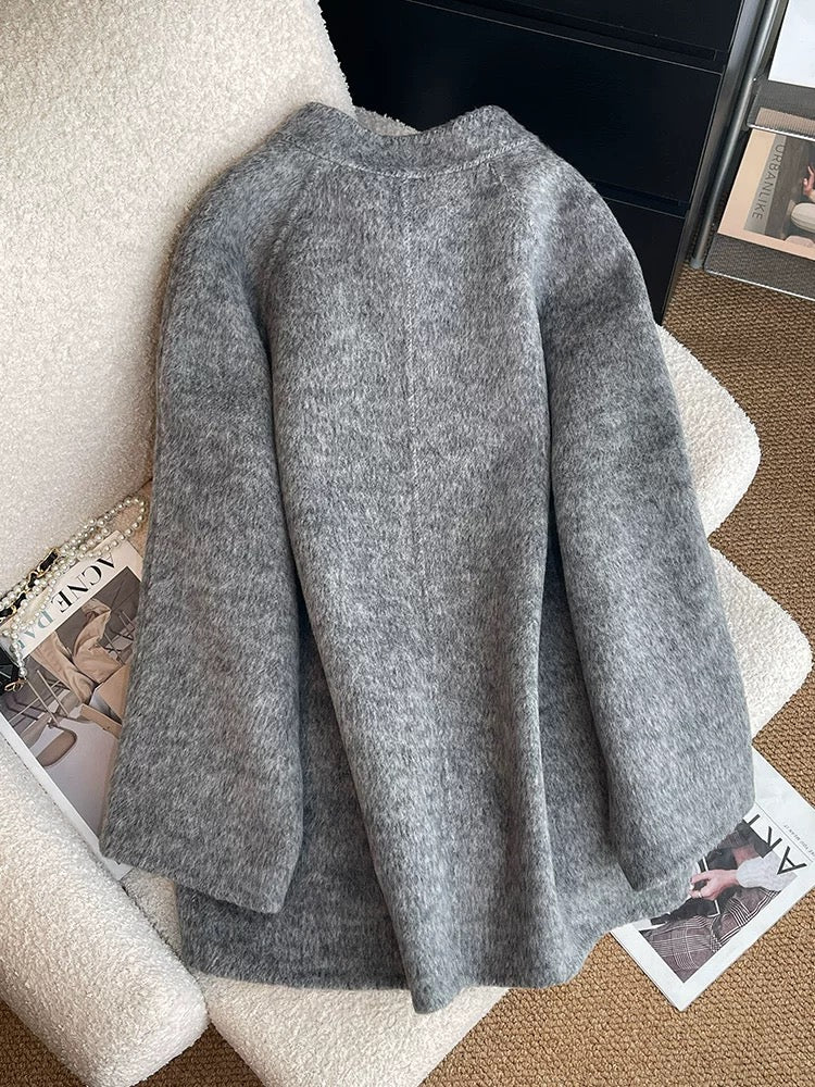 Gray double-sided woolen woolen coat for women 2024 new autumn and winter Korean style super good-looking short woolen coat