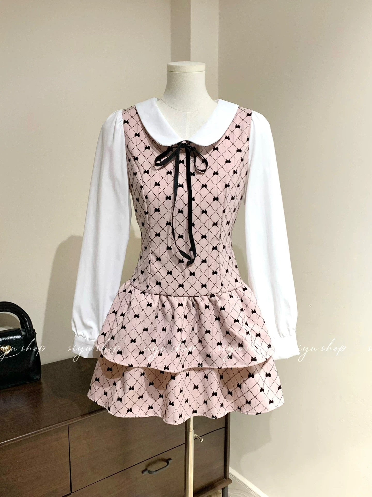 A Gift for Ballet Girls / Sweet Heiress Pink Patchwork Cake Skirt Dress with Slim Waist and Elegant Two-Piece Design