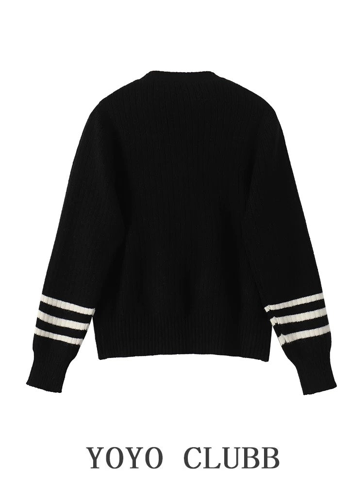 YOYO CLUBB fake two-piece V-neck sweater jacket straight wide-leg jeans autumn new women's suit trendy