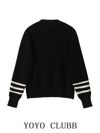 YOYO CLUBB fake two-piece V-neck sweater jacket straight wide-leg jeans autumn new women's suit trendy