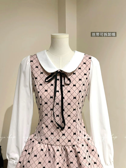 A Gift for Ballet Girls / Sweet Heiress Pink Patchwork Cake Skirt Dress with Slim Waist and Elegant Two-Piece Design