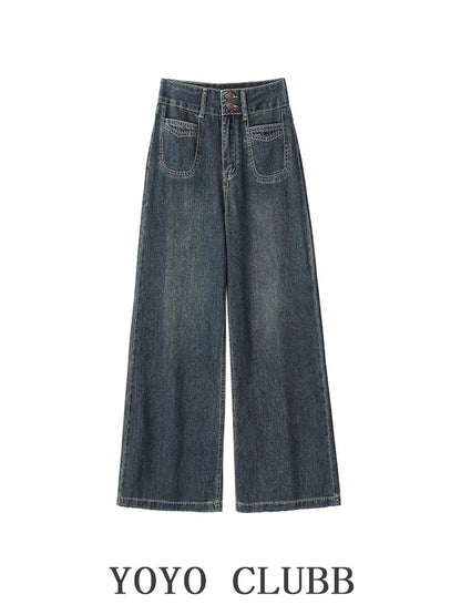 YOYO CLUBB fake two-piece V-neck sweater jacket straight wide-leg jeans autumn new women's suit trendy