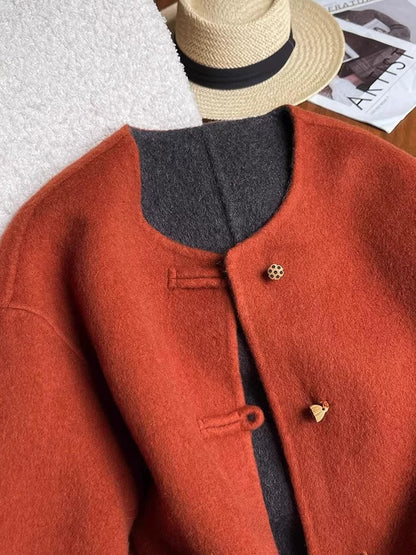 Green new Chinese style double-sided woolen woolen coat for women in autumn and winter, high-end and super good-looking national style short woolen coat