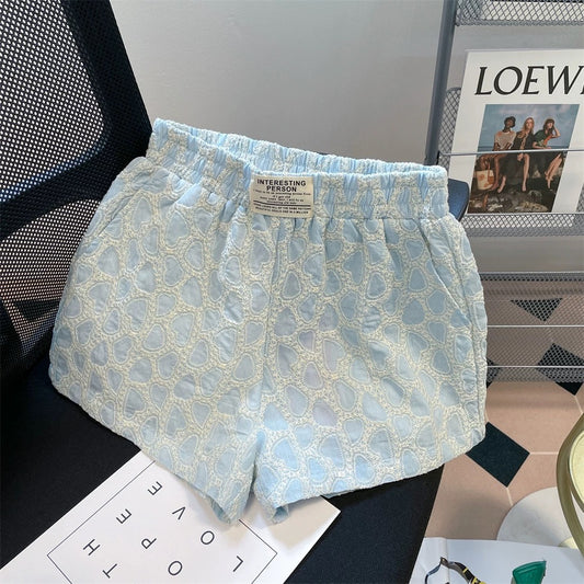 Japanese retro sweet and spicy outer wear embroidered wide-leg shorts for women, small casual workwear, slim high waist A-line hot pants